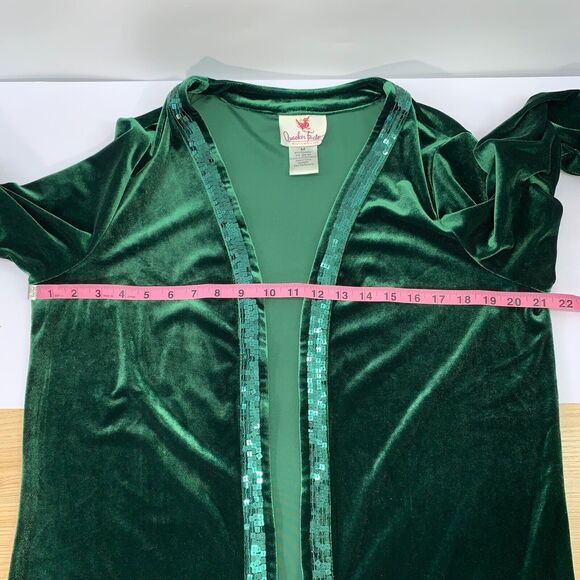 Quacker Factory Size M Green Velour Sequin Two Piece Set Top & Cardigan Artsy - Picture 11 of 12